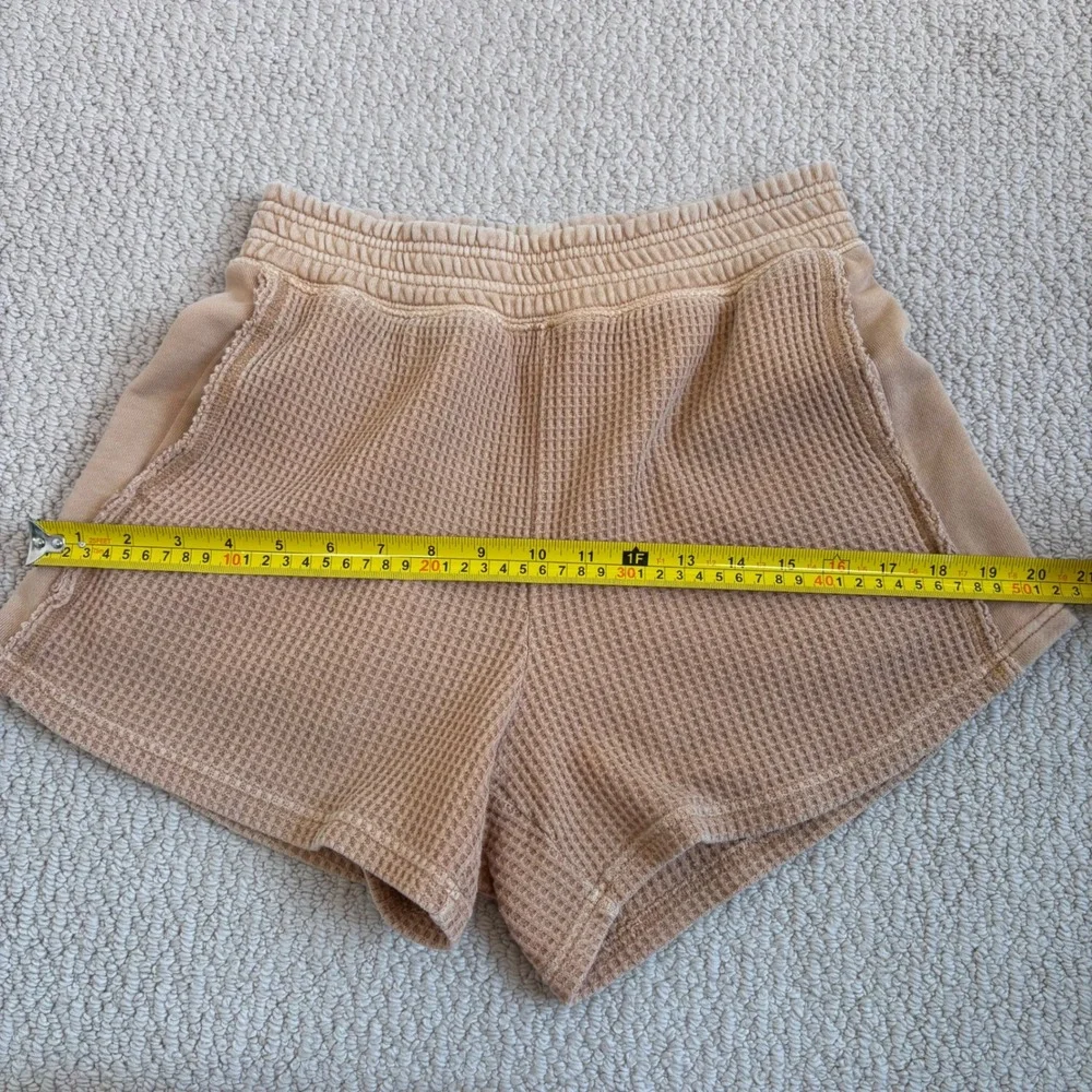 Aerie Womens XS Tan Waffle Knit Lounge Shorts High Waisted Thermal Smocked Waist